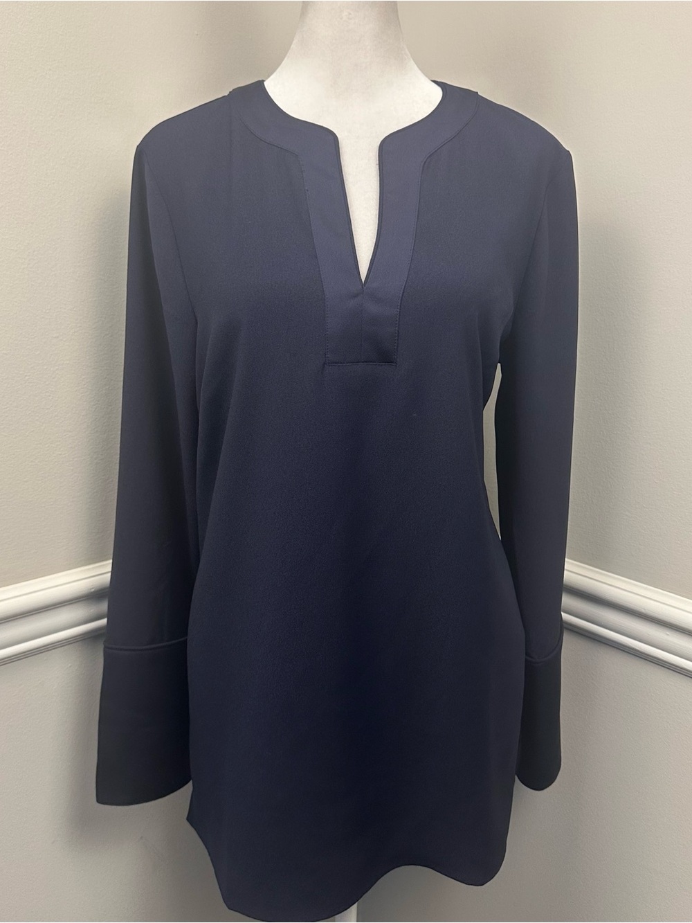 J. Crew Navy Split V-Neck Long Sleeve Tunic S